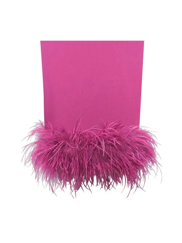 Fiona Fuchsia Feather Trim Bottom Maxi Dress