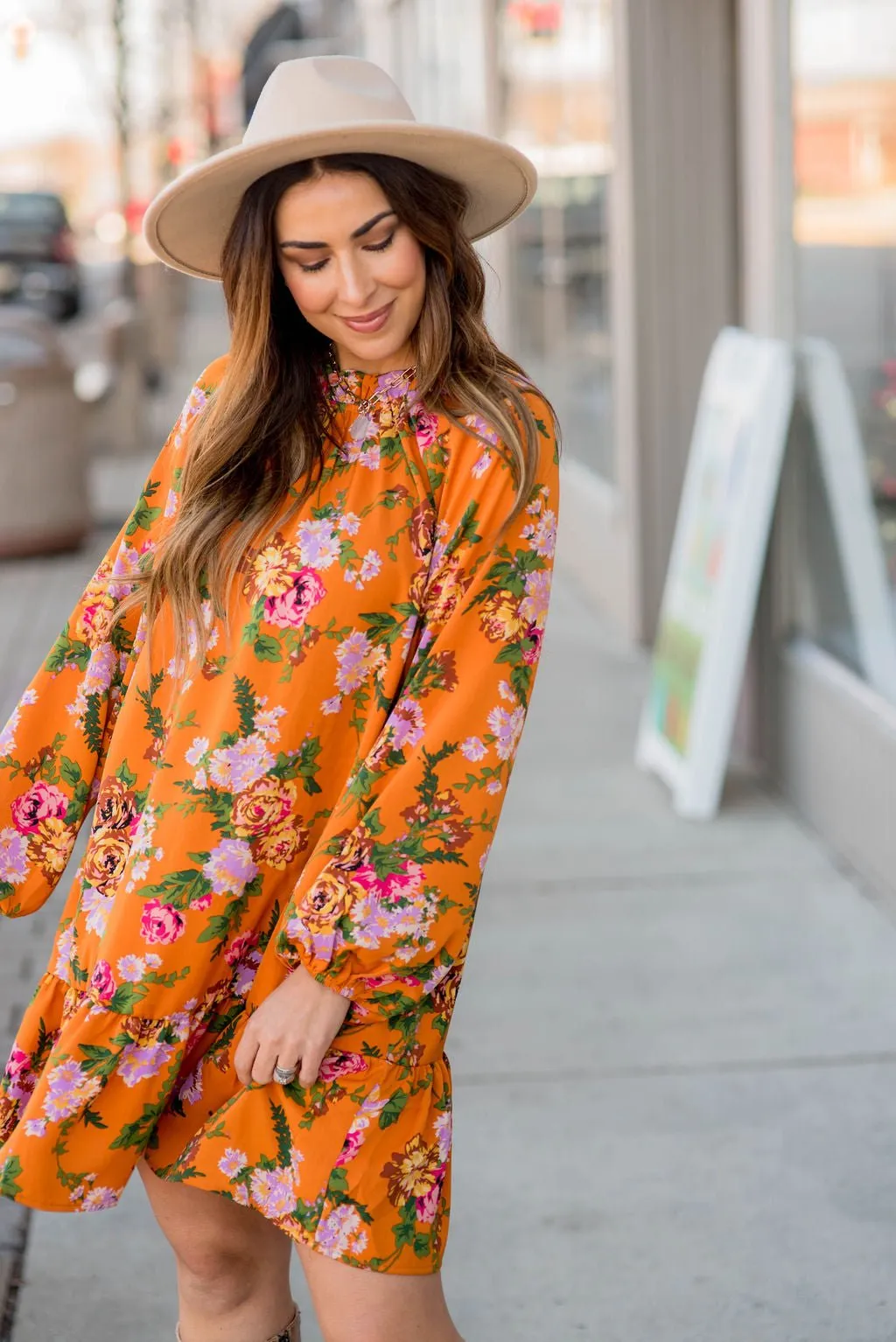 Floral Bunches Long Sleeve Dress