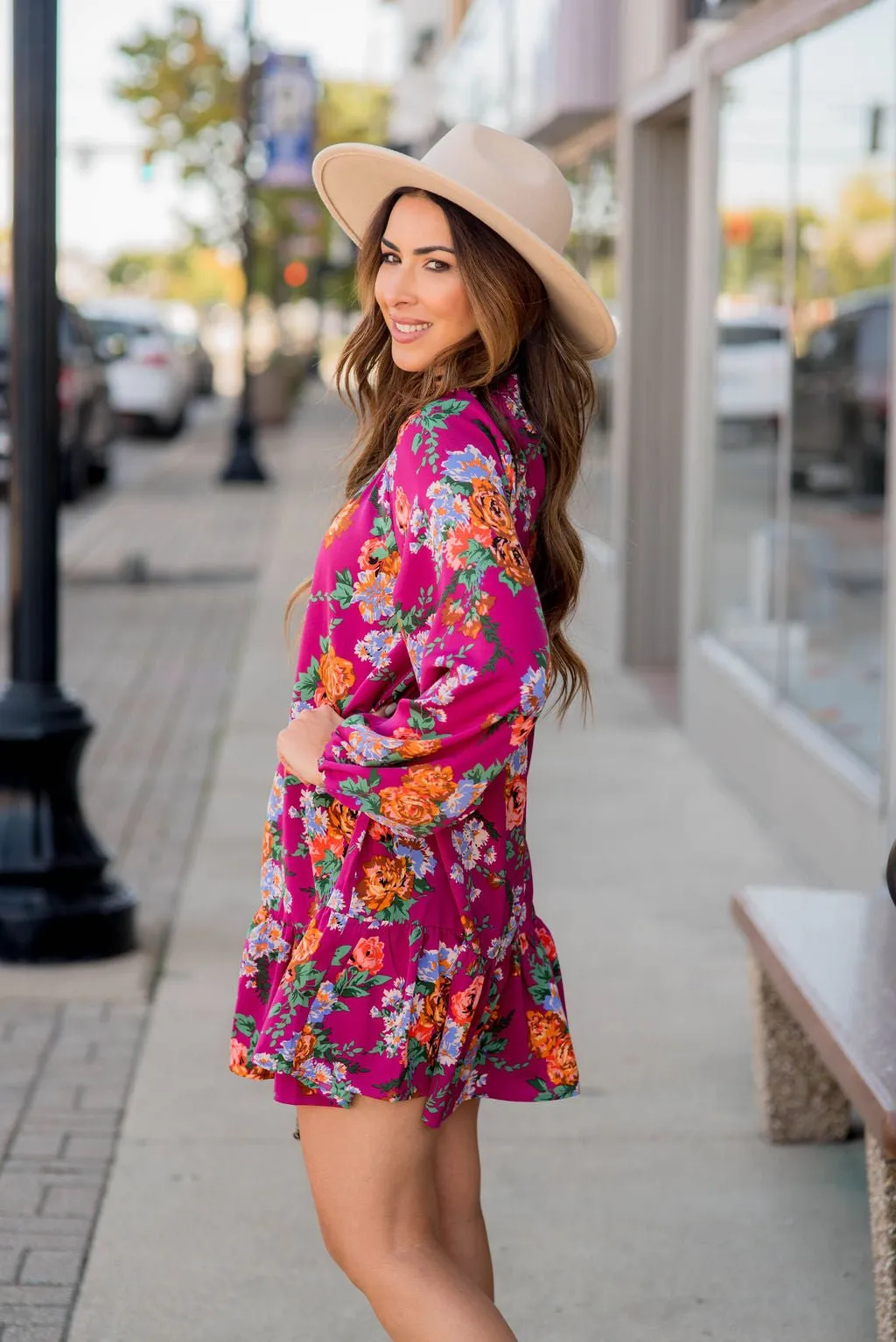 Floral Bunches Long Sleeve Dress