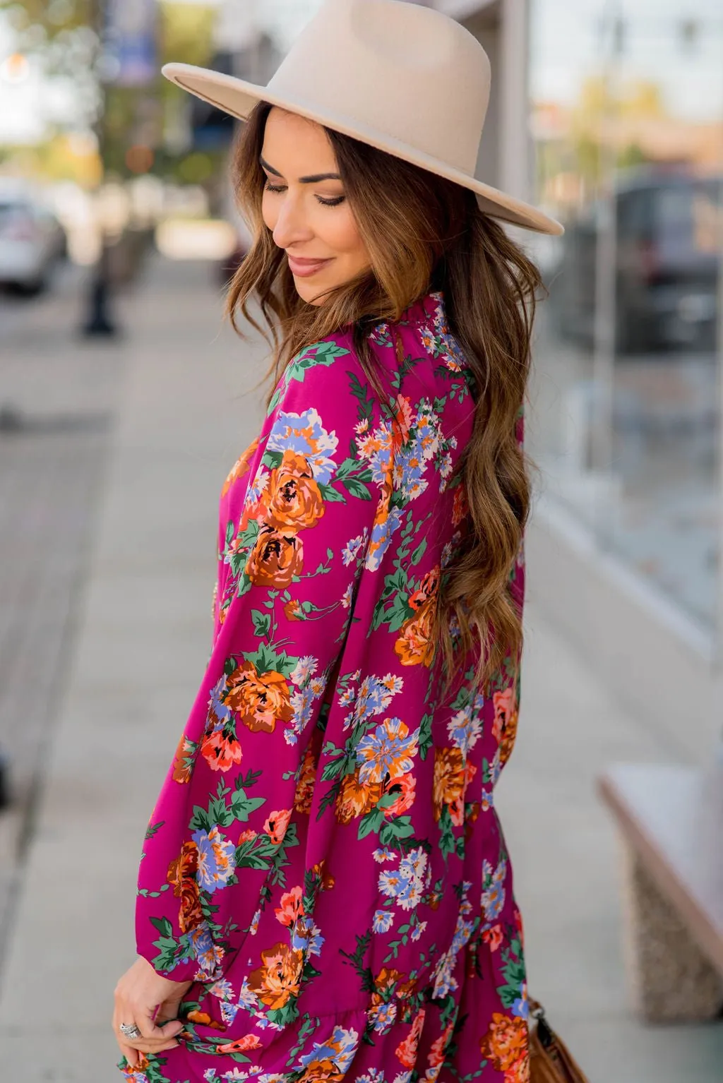 Floral Bunches Long Sleeve Dress