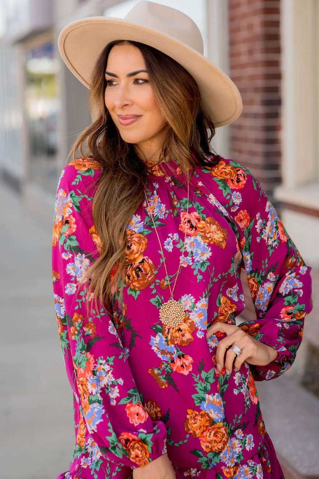 Floral Bunches Long Sleeve Dress