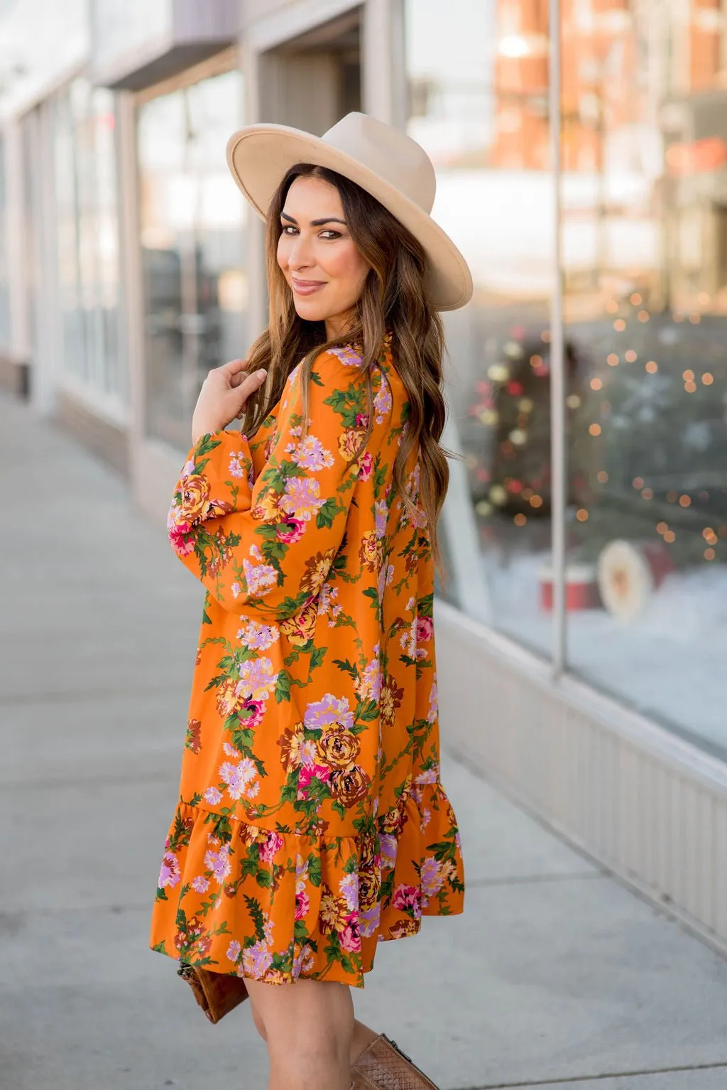 Floral Bunches Long Sleeve Dress