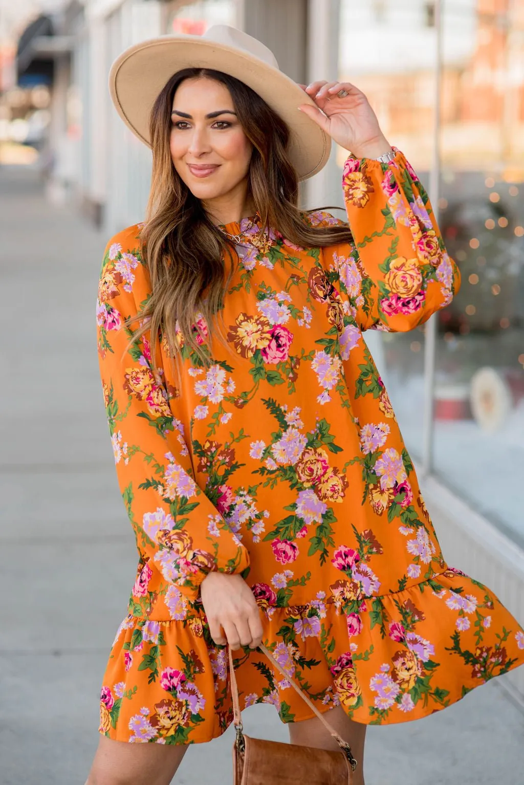 Floral Bunches Long Sleeve Dress