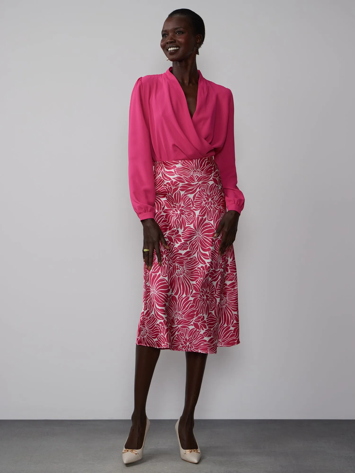 Floral Satin Midi Skirt