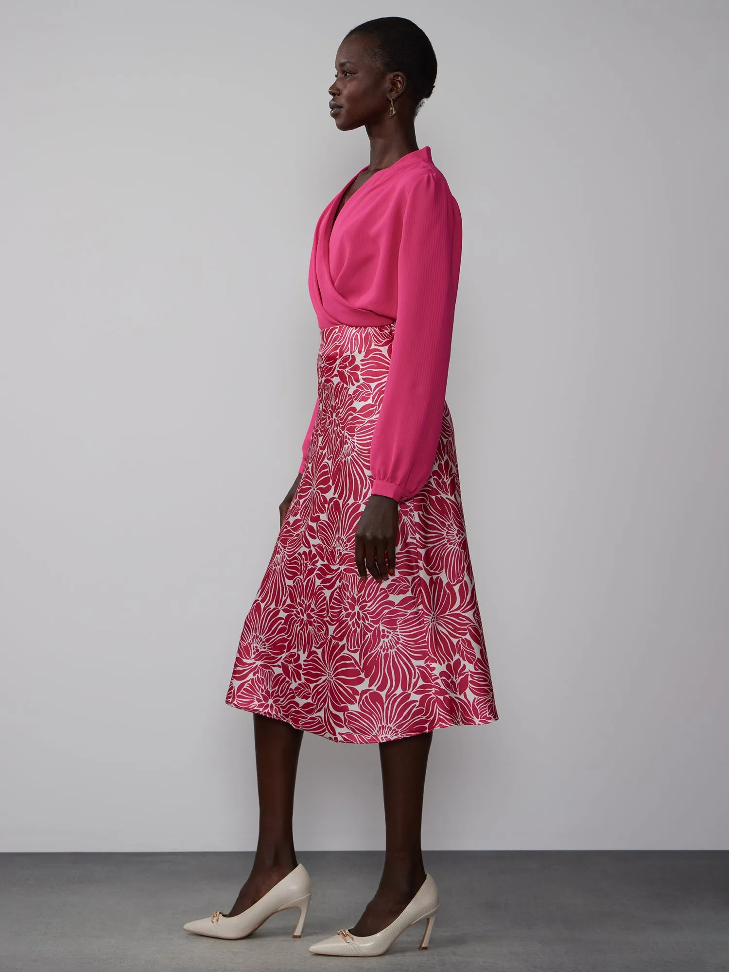 Floral Satin Midi Skirt