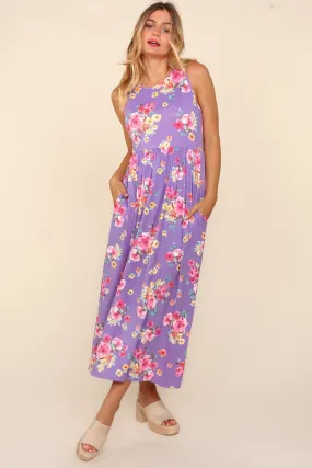 Floral Sleeveless Babydoll Maxi Dress - Lilac