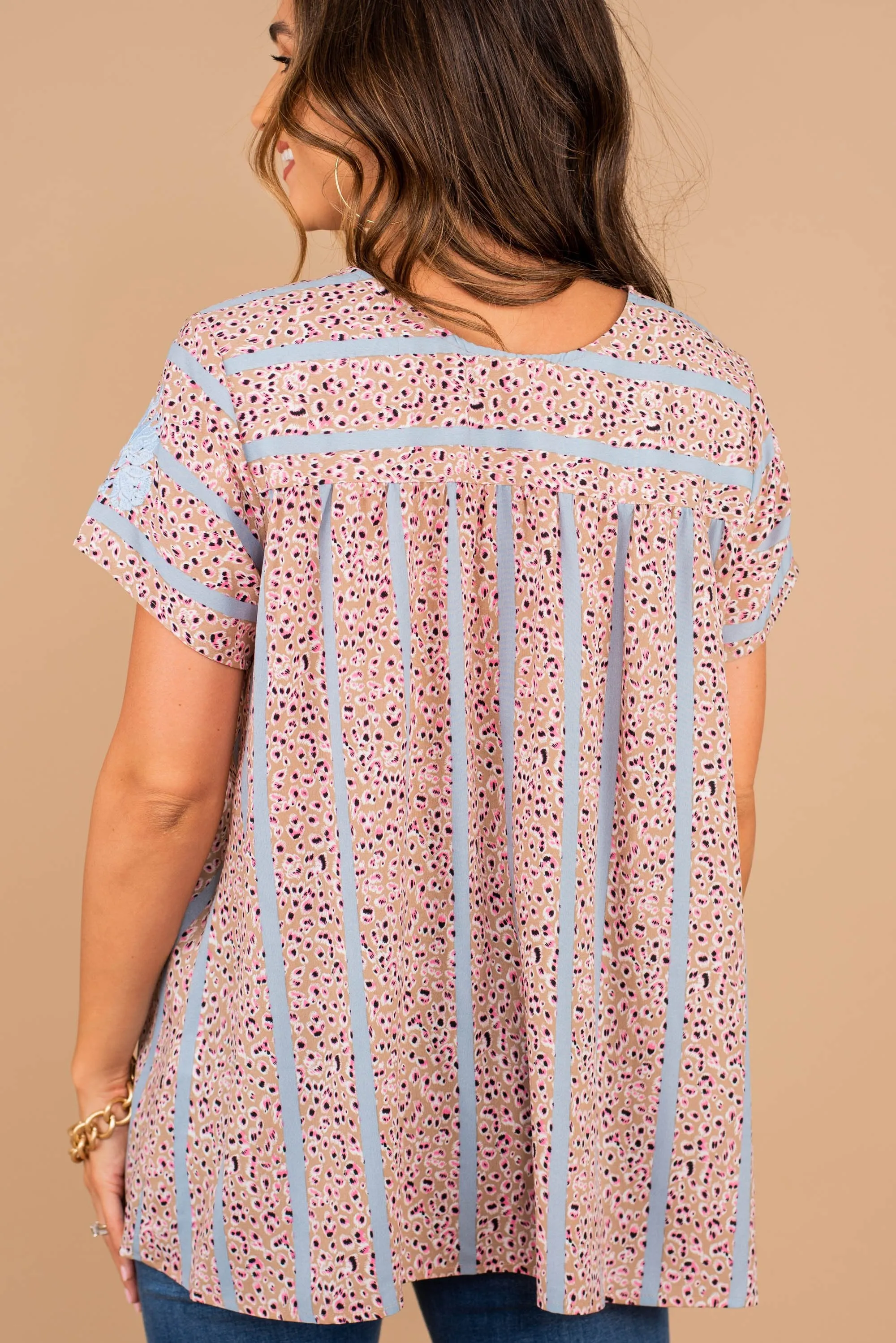 Forever Young Taupe Brown Embroidered Top