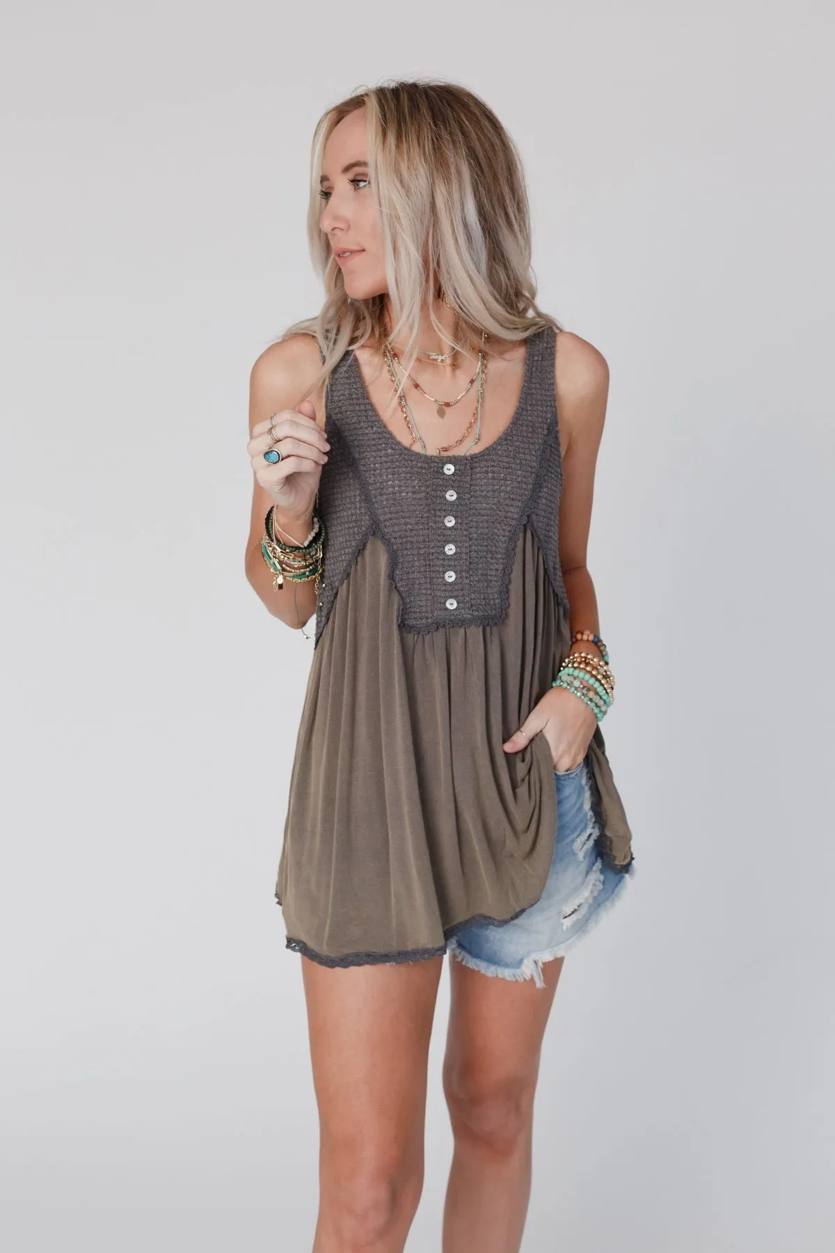 Friday Feelings Babydoll Top - Charcoal