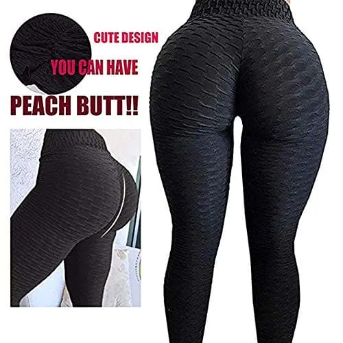 FSIGOM Women's High WAIS Yoga Pants Workout Soft Tights Fitness Printed Tummy Control Leggings (Black, S)