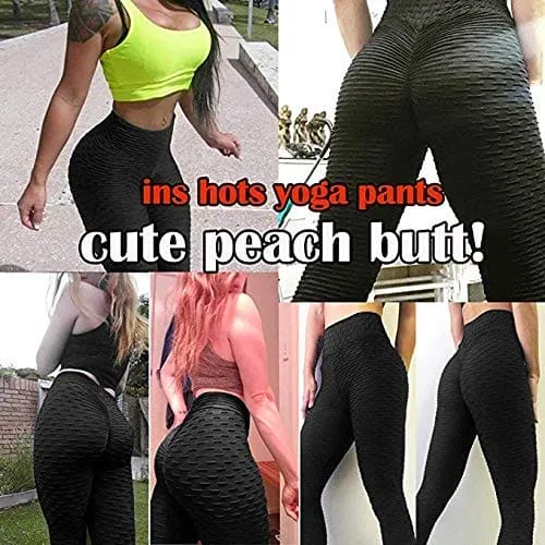 FSIGOM Women's High WAIS Yoga Pants Workout Soft Tights Fitness Printed Tummy Control Leggings (Black, S)