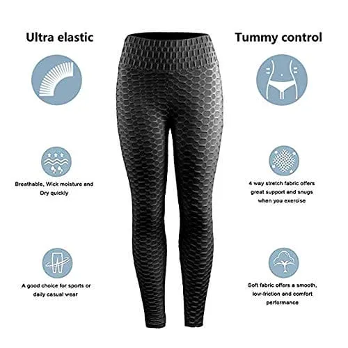 FSIGOM Women's High WAIS Yoga Pants Workout Soft Tights Fitness Printed Tummy Control Leggings (Black, S)