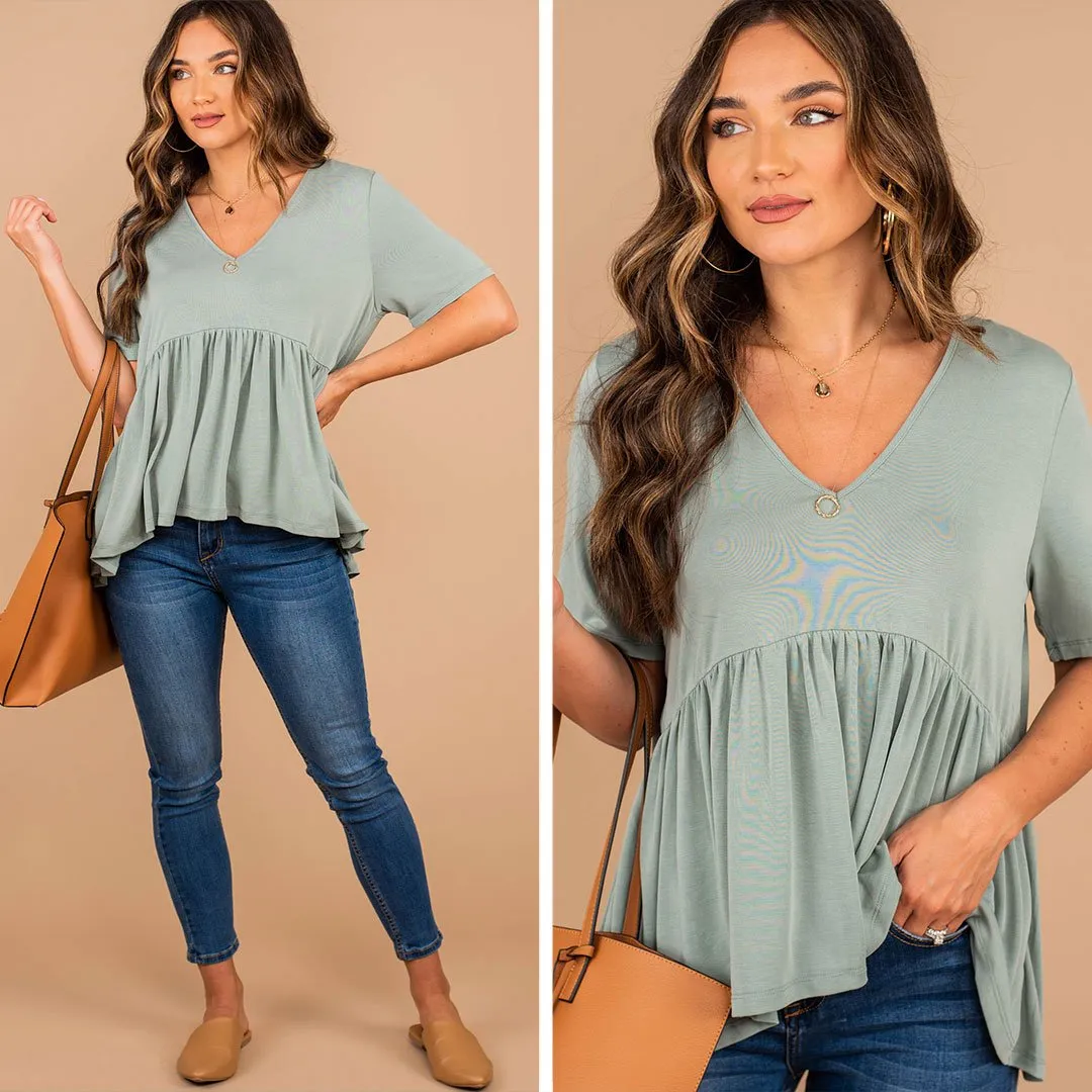 Full Of Grace Sage Green Babydoll Top