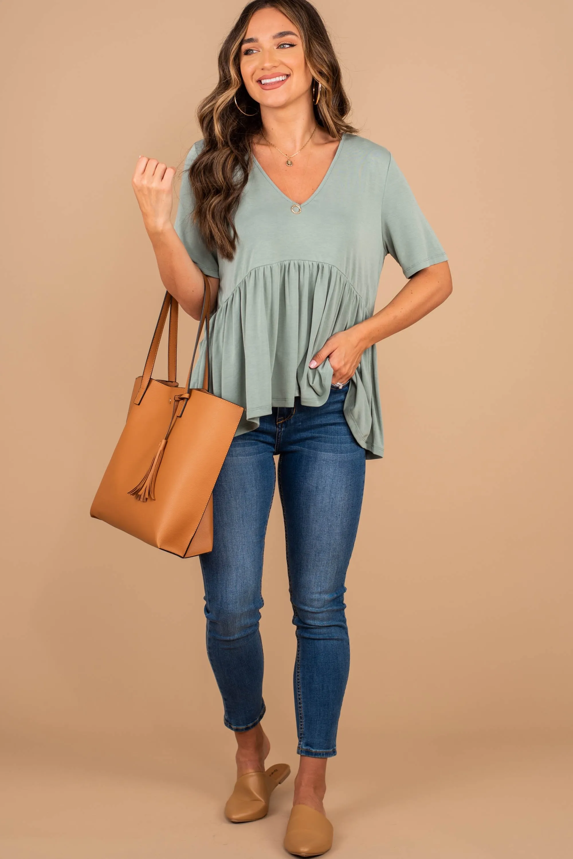 Full Of Grace Sage Green Babydoll Top