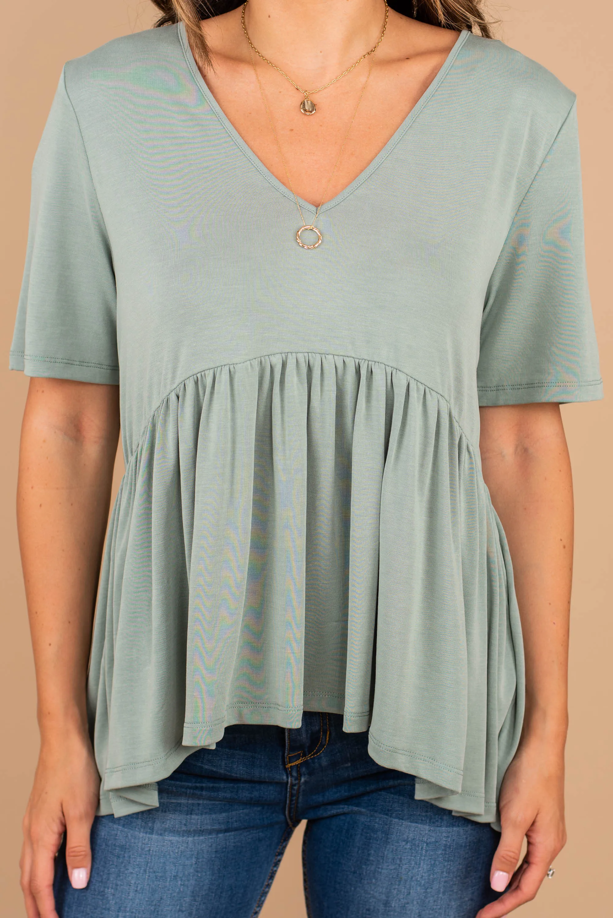 Full Of Grace Sage Green Babydoll Top