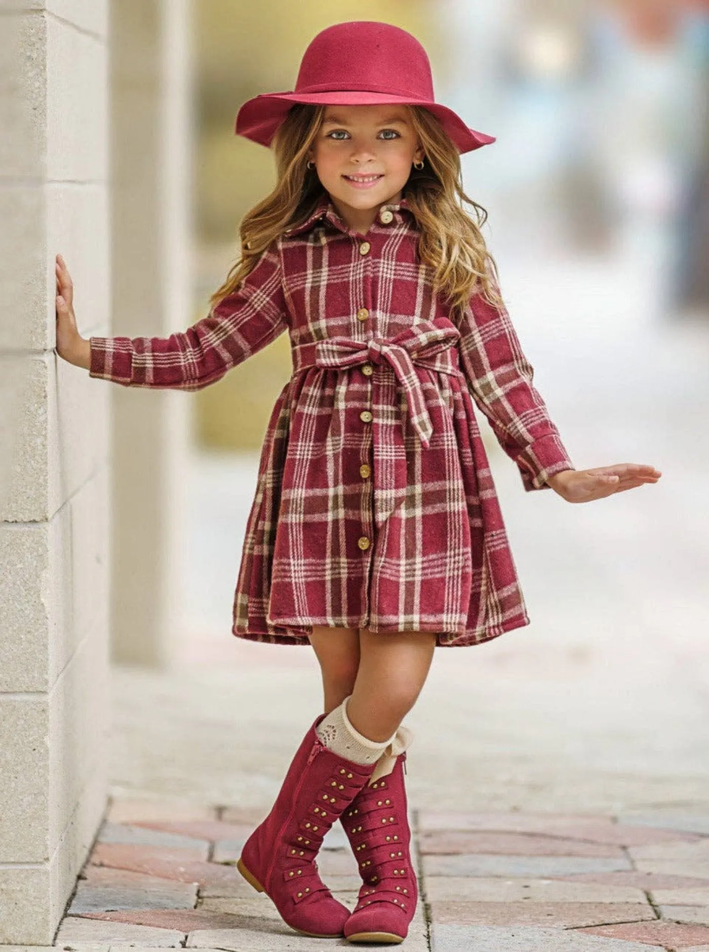 Girls Harvest Burgundy Flannel Dress