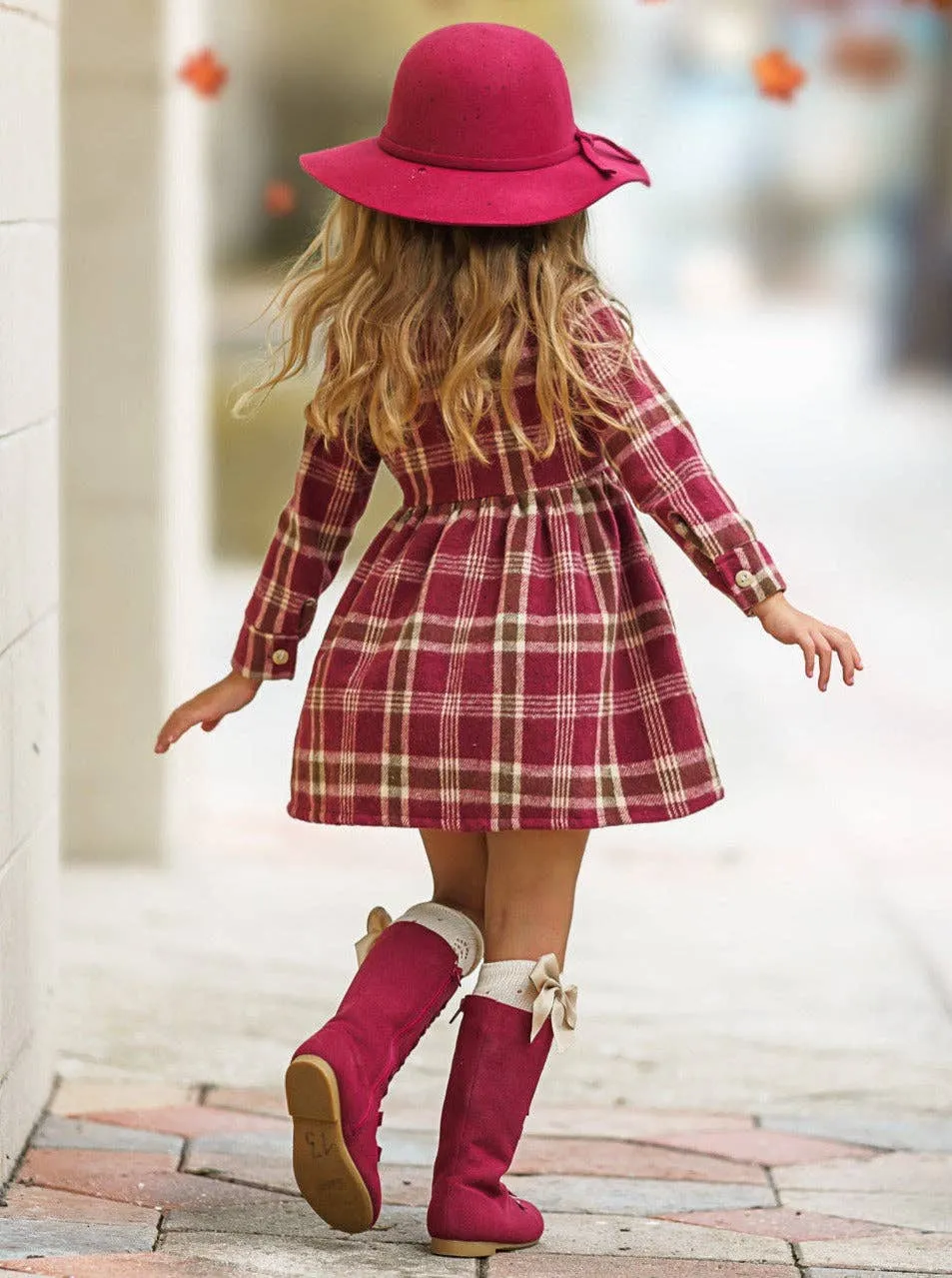 Girls Harvest Burgundy Flannel Dress