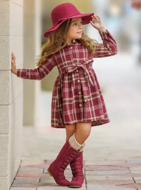 Girls Harvest Burgundy Flannel Dress