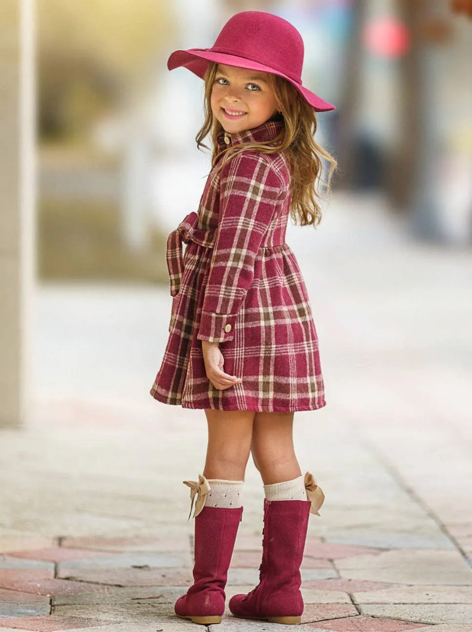 Girls Harvest Burgundy Flannel Dress