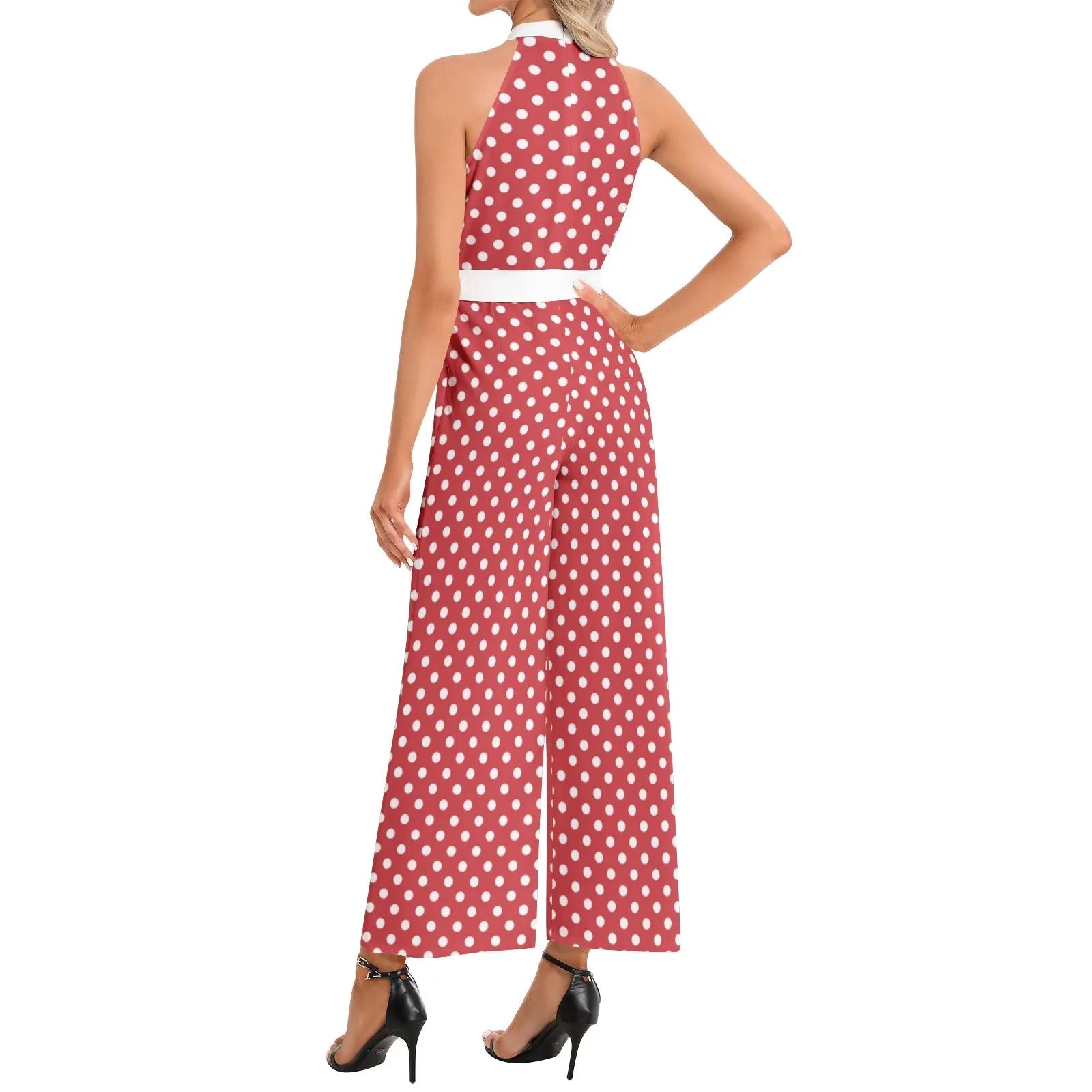 Halter Neck Buckle Belted Jumpsuit