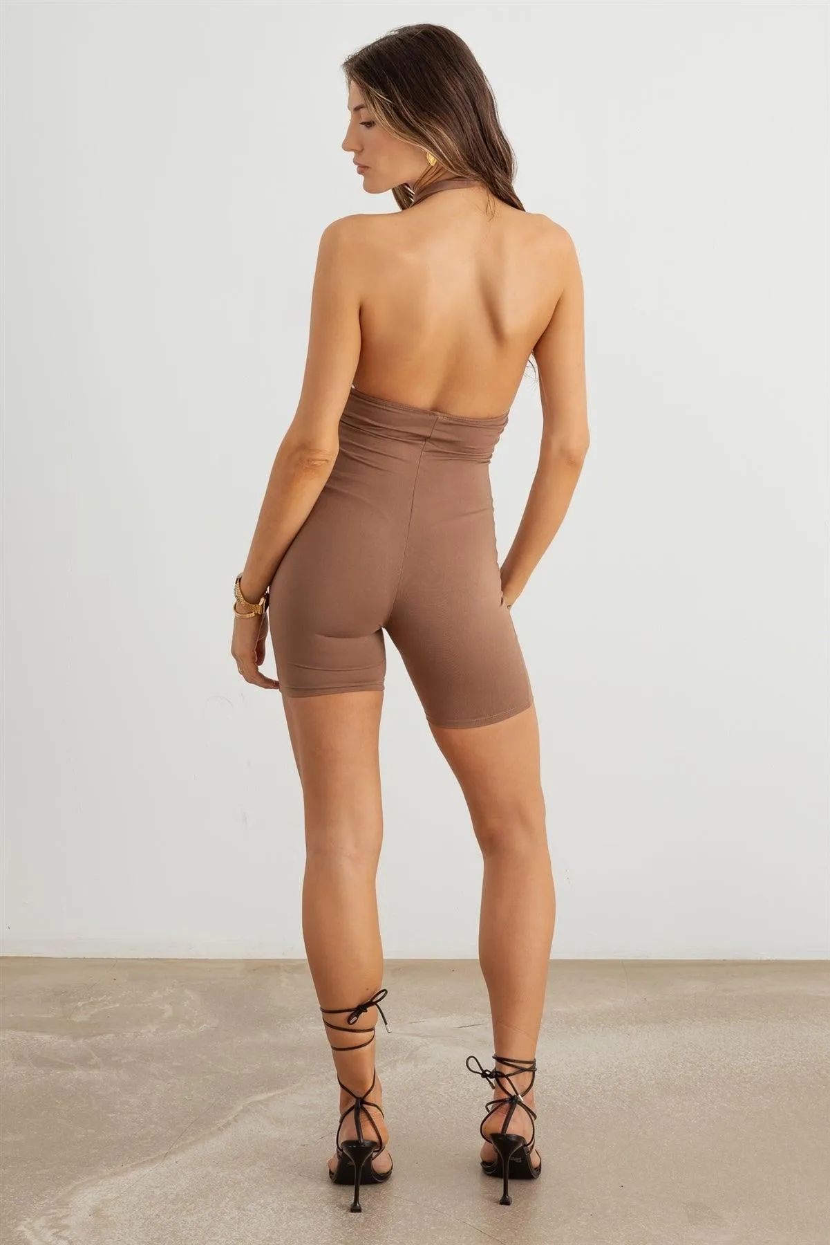 Halter Neck Sleeveless Open Back Romper