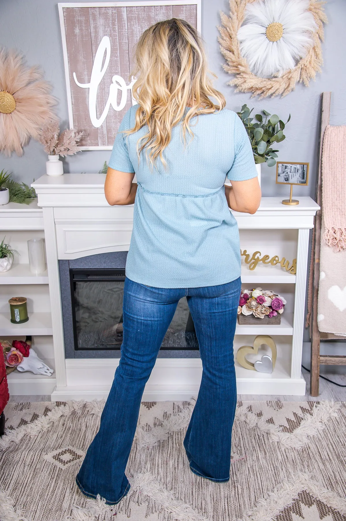 Happiness Defined Steel Blue Solid Babydoll Top - T7216SBL