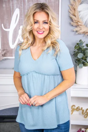 Happiness Defined Steel Blue Solid Babydoll Top - T7216SBL