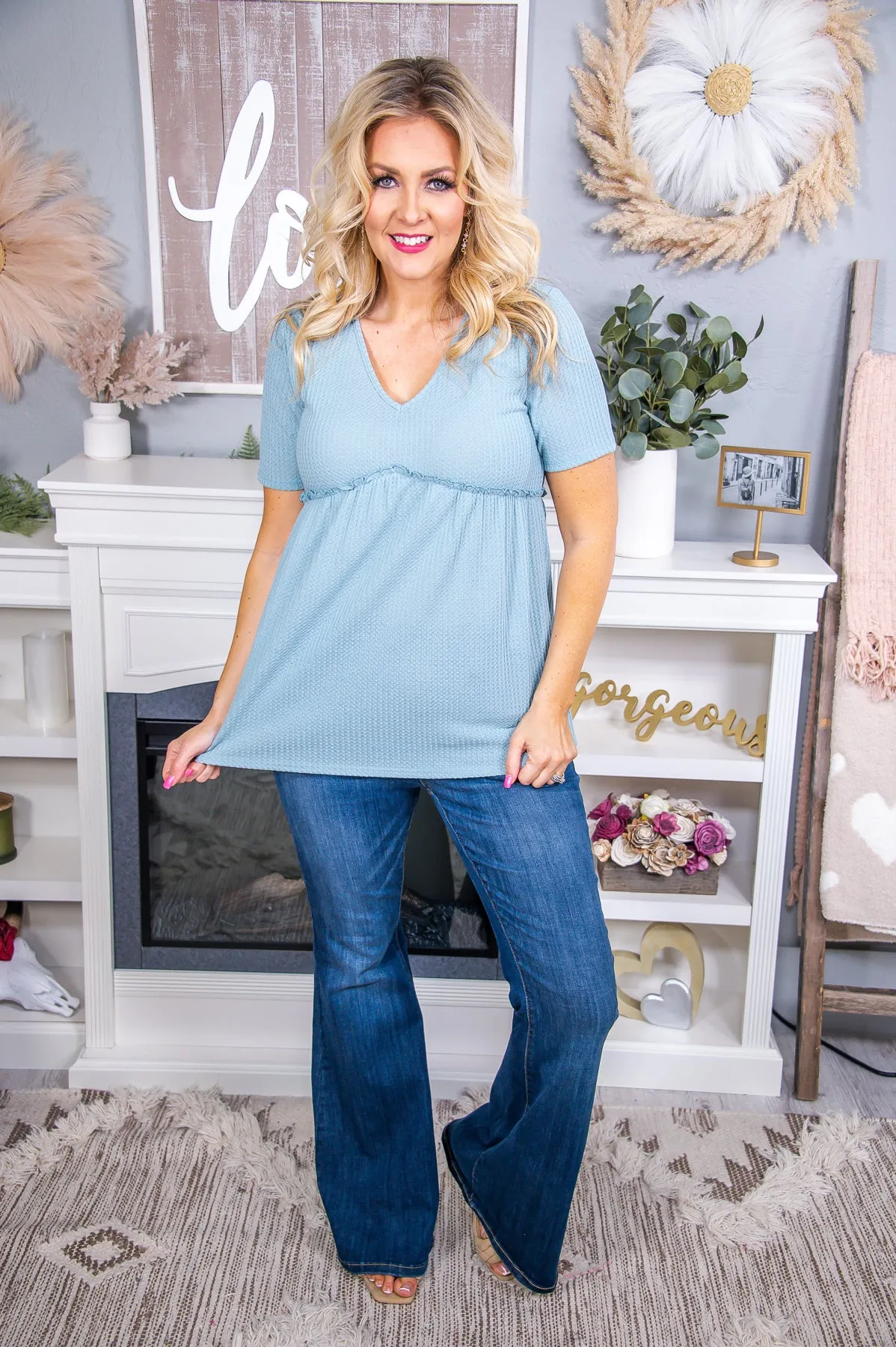 Happiness Defined Steel Blue Solid Babydoll Top - T7216SBL
