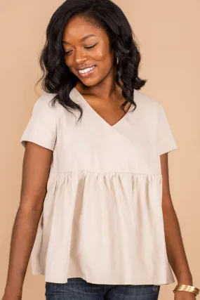 Helping Hand Champagne Brown Babydoll Top