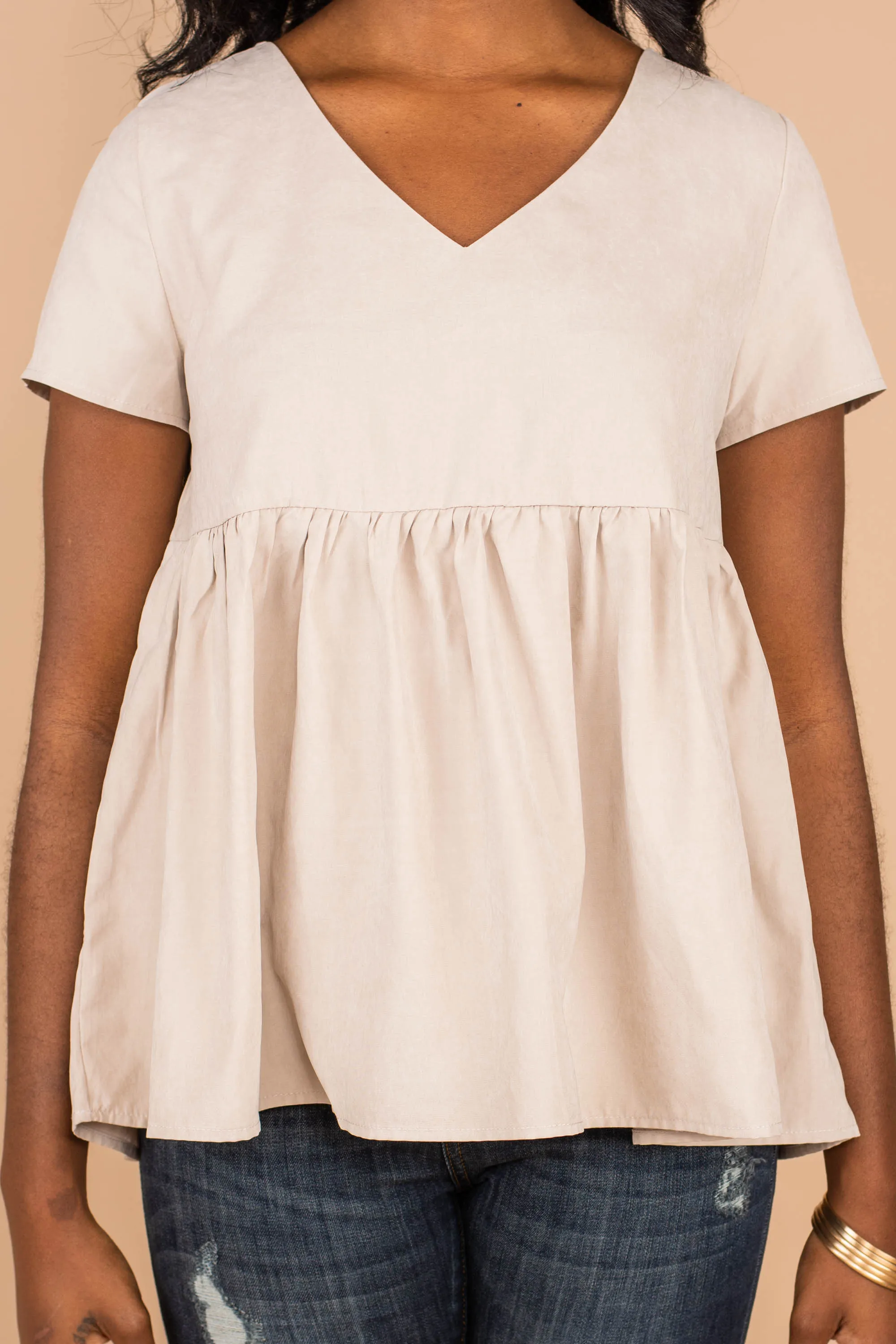 Helping Hand Champagne Brown Babydoll Top