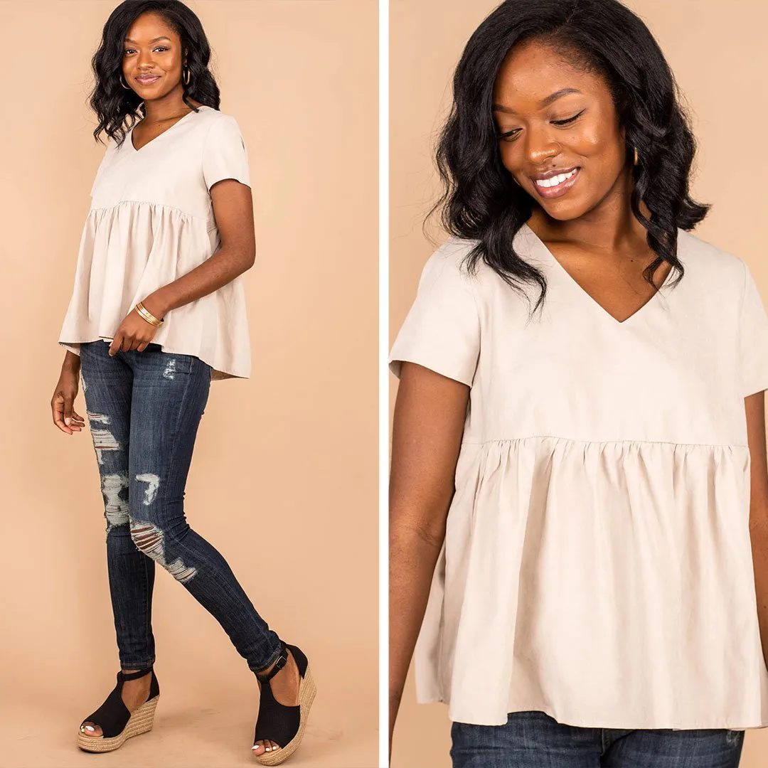 Helping Hand Champagne Brown Babydoll Top