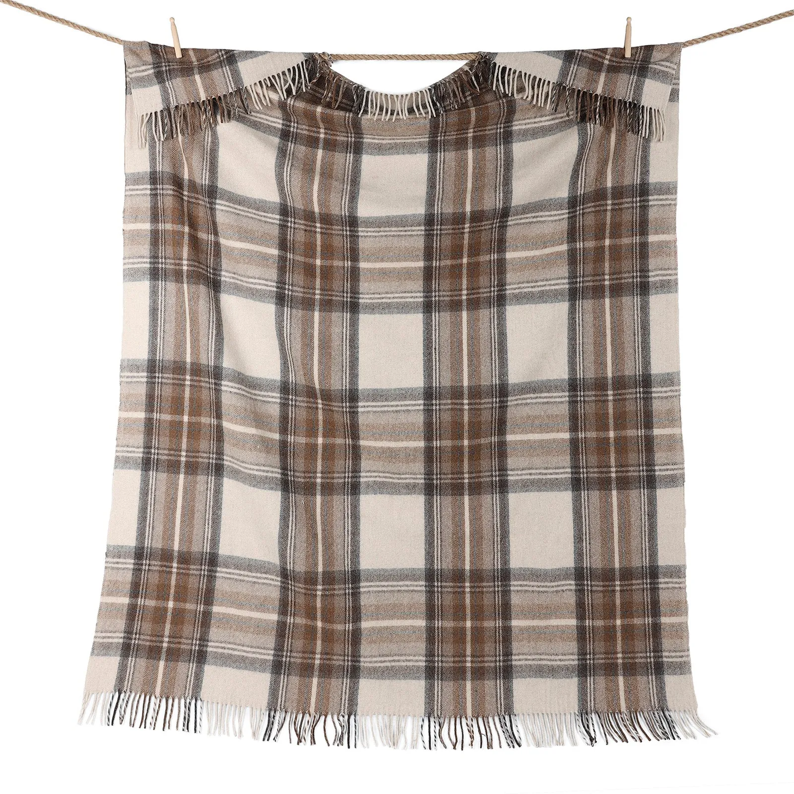 Highland Wool Blend Tartan Blanket Throw Stewart Natural Dress