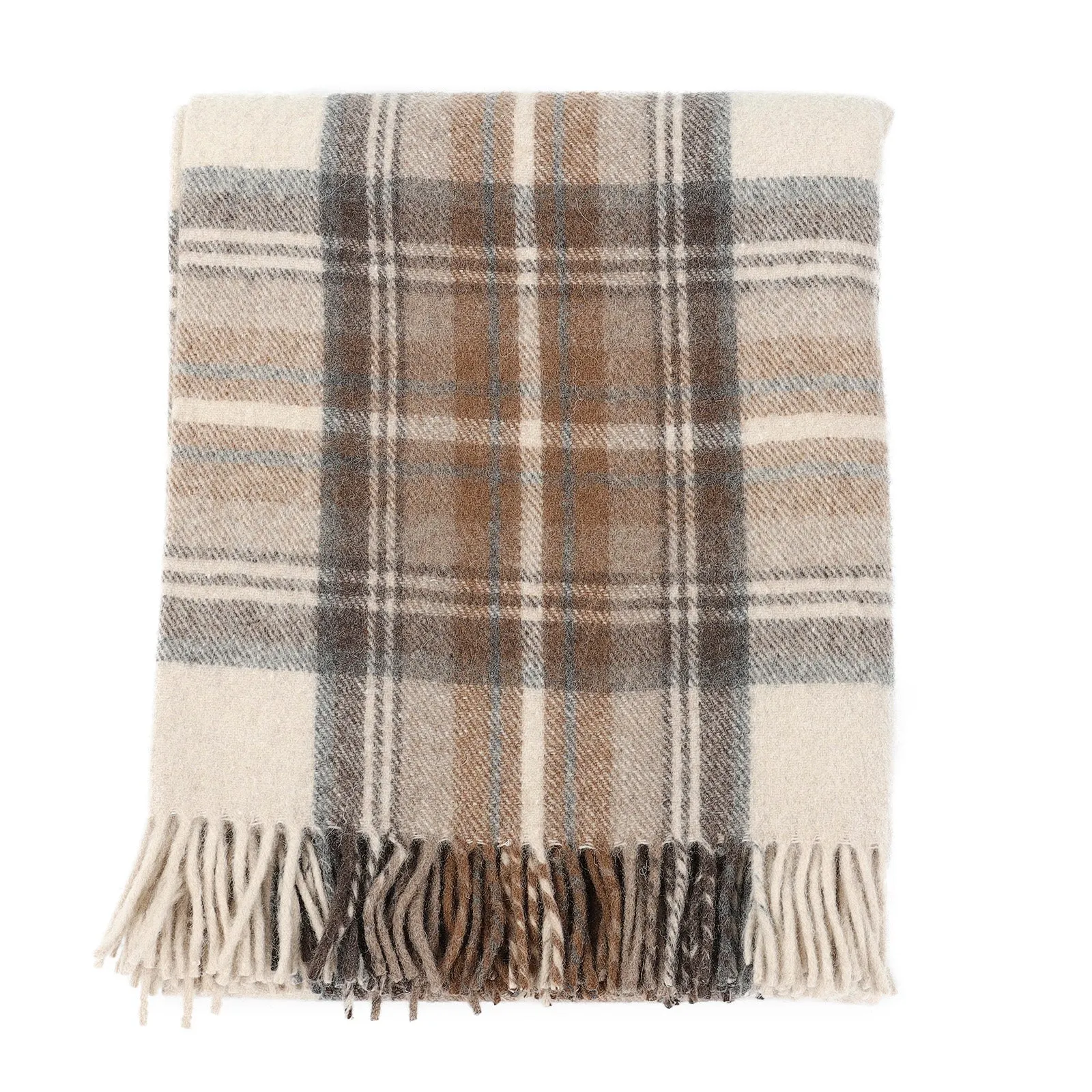 Highland Wool Blend Tartan Blanket Throw Stewart Natural Dress
