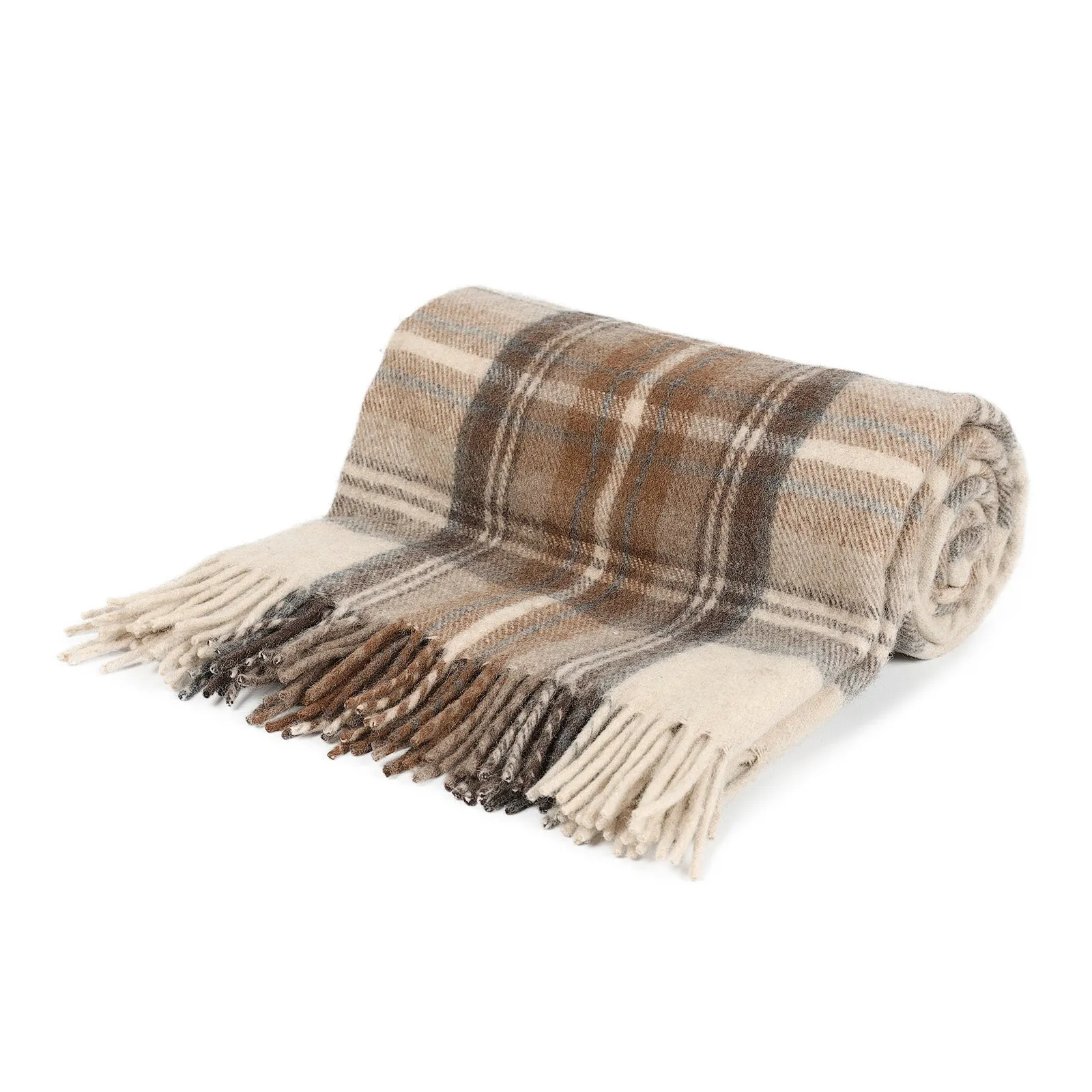 Highland Wool Blend Tartan Blanket Throw Stewart Natural Dress