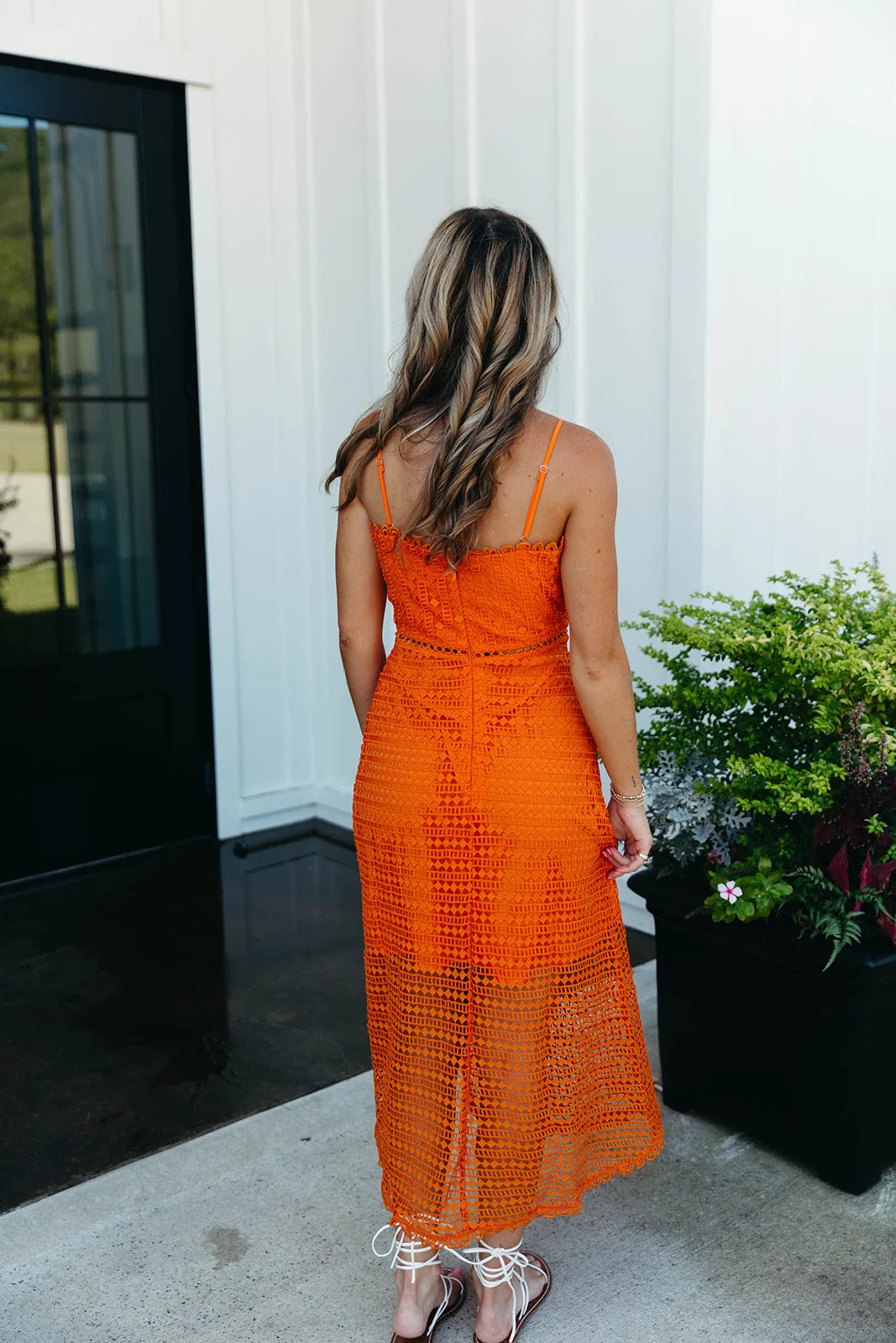 Inda Lace Midi Dress - Mandarin Orange