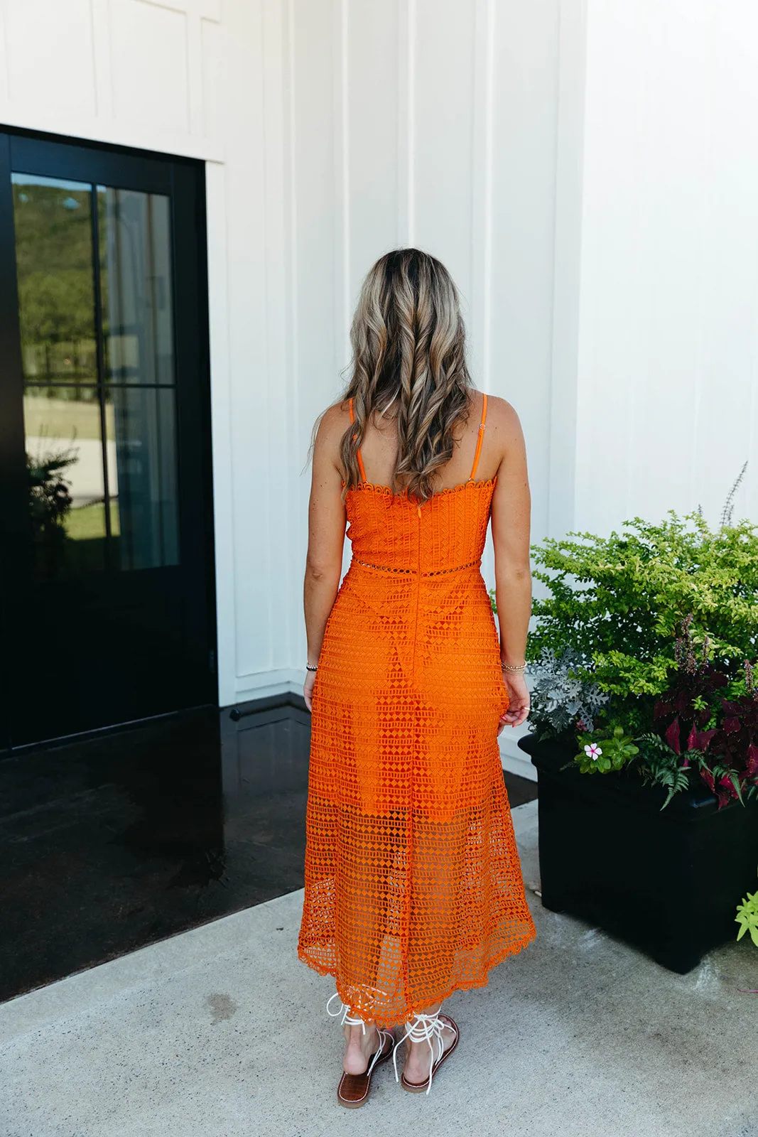Inda Lace Midi Dress - Mandarin Orange