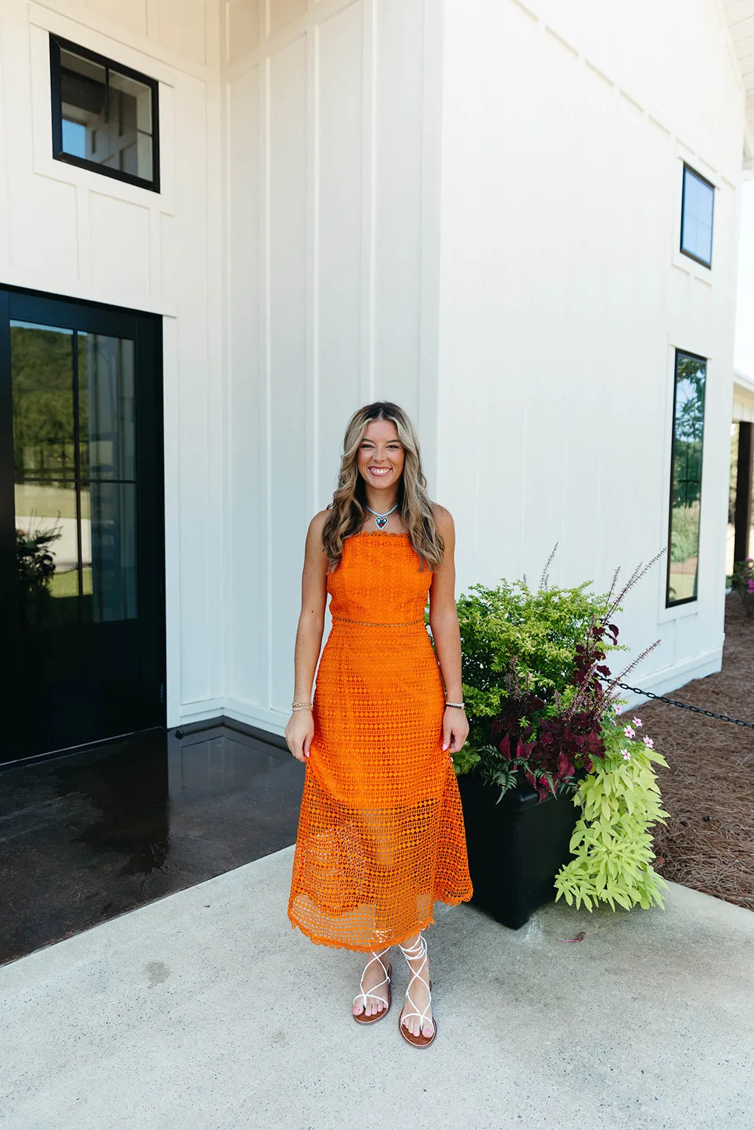 Inda Lace Midi Dress - Mandarin Orange