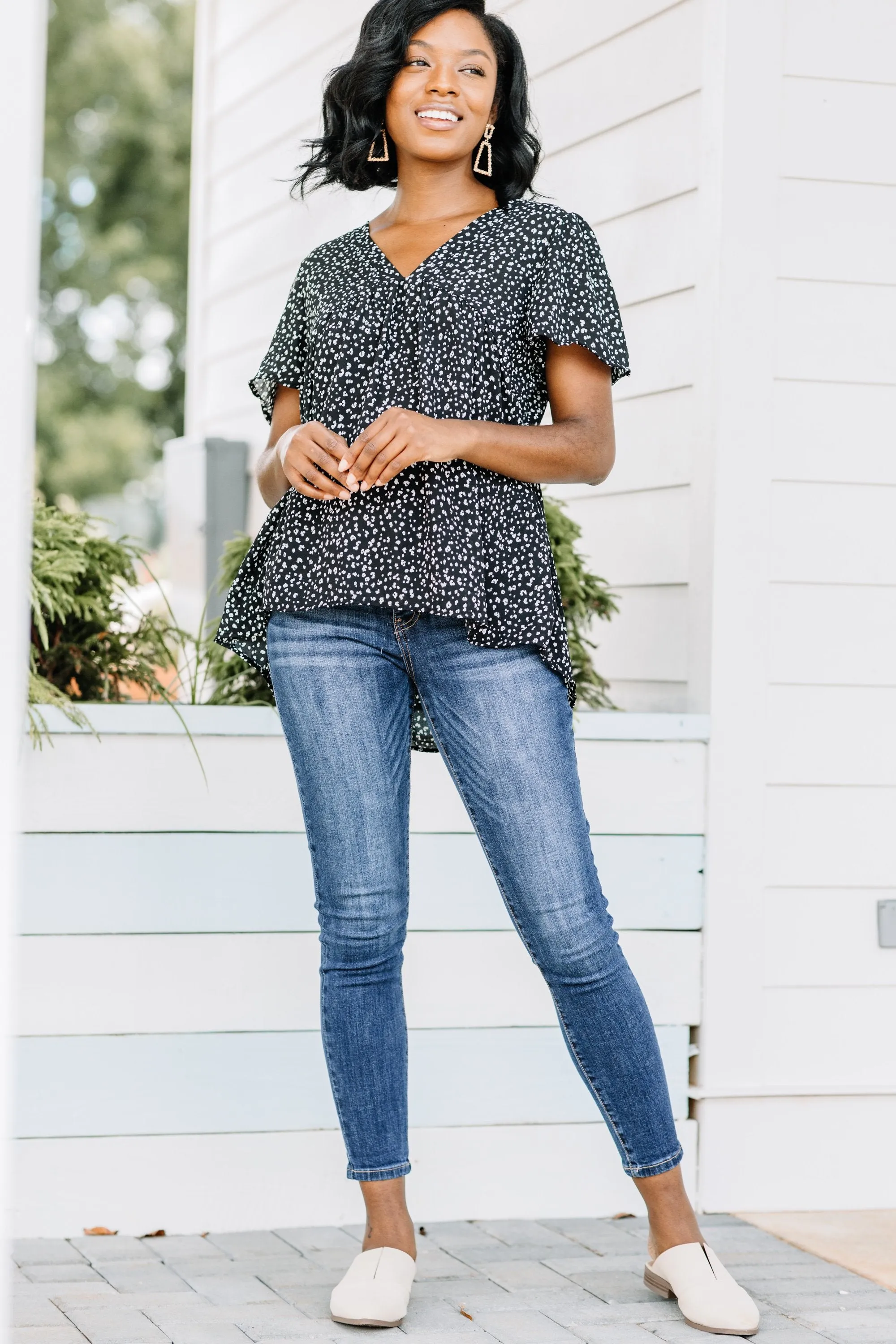 Just A Minute Black Babydoll Top