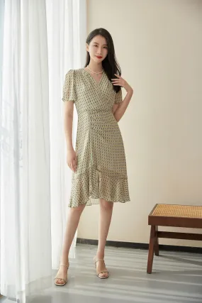 Khaki Grey V-Neck Waist Mermaid Dress
