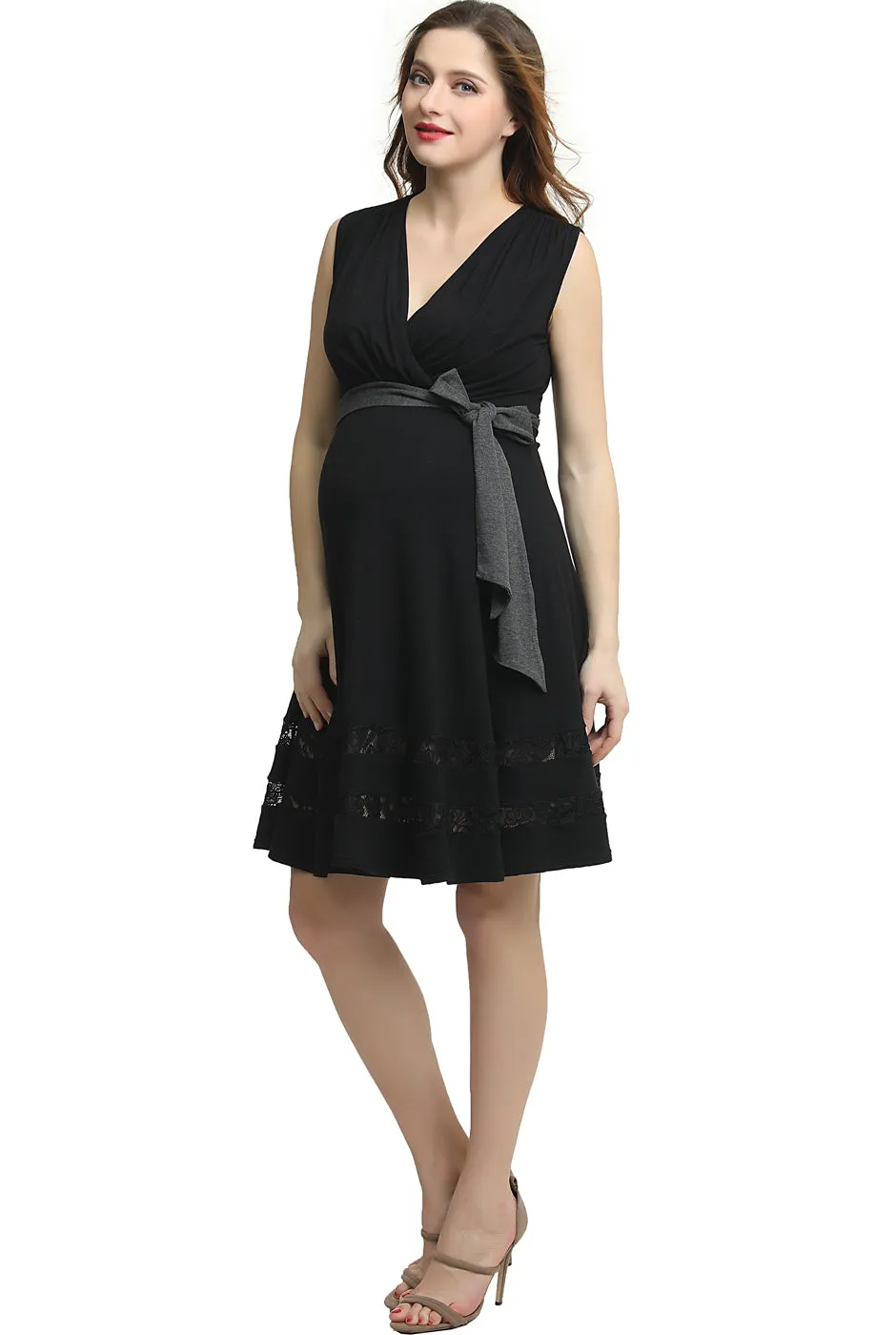 Kimi   Kai Maternity"Marji" Lace Accent Babydoll Nursing Dress