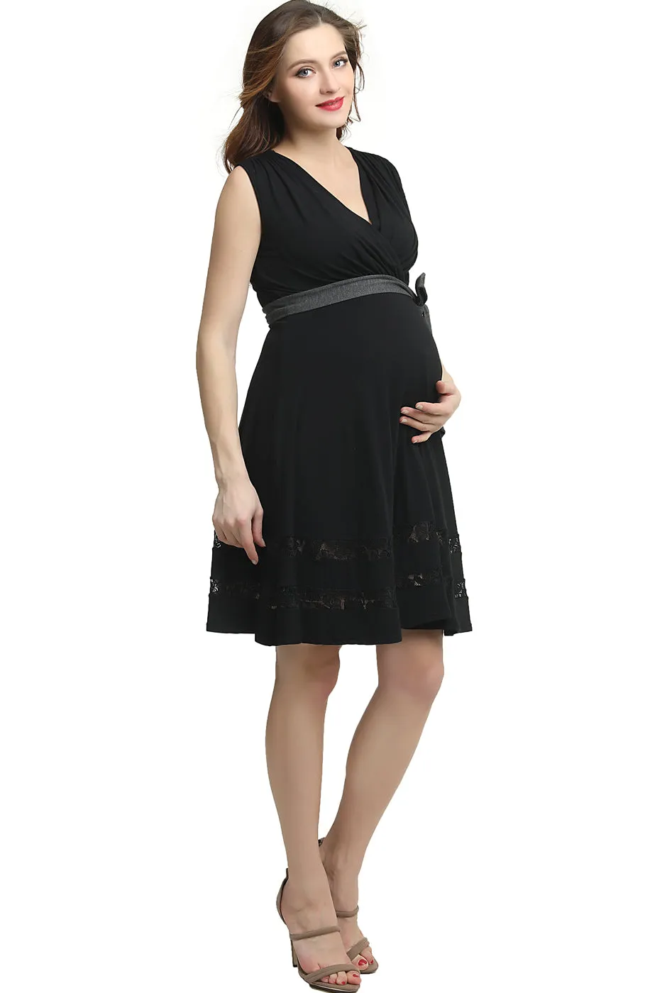 Kimi   Kai Maternity"Marji" Lace Accent Babydoll Nursing Dress