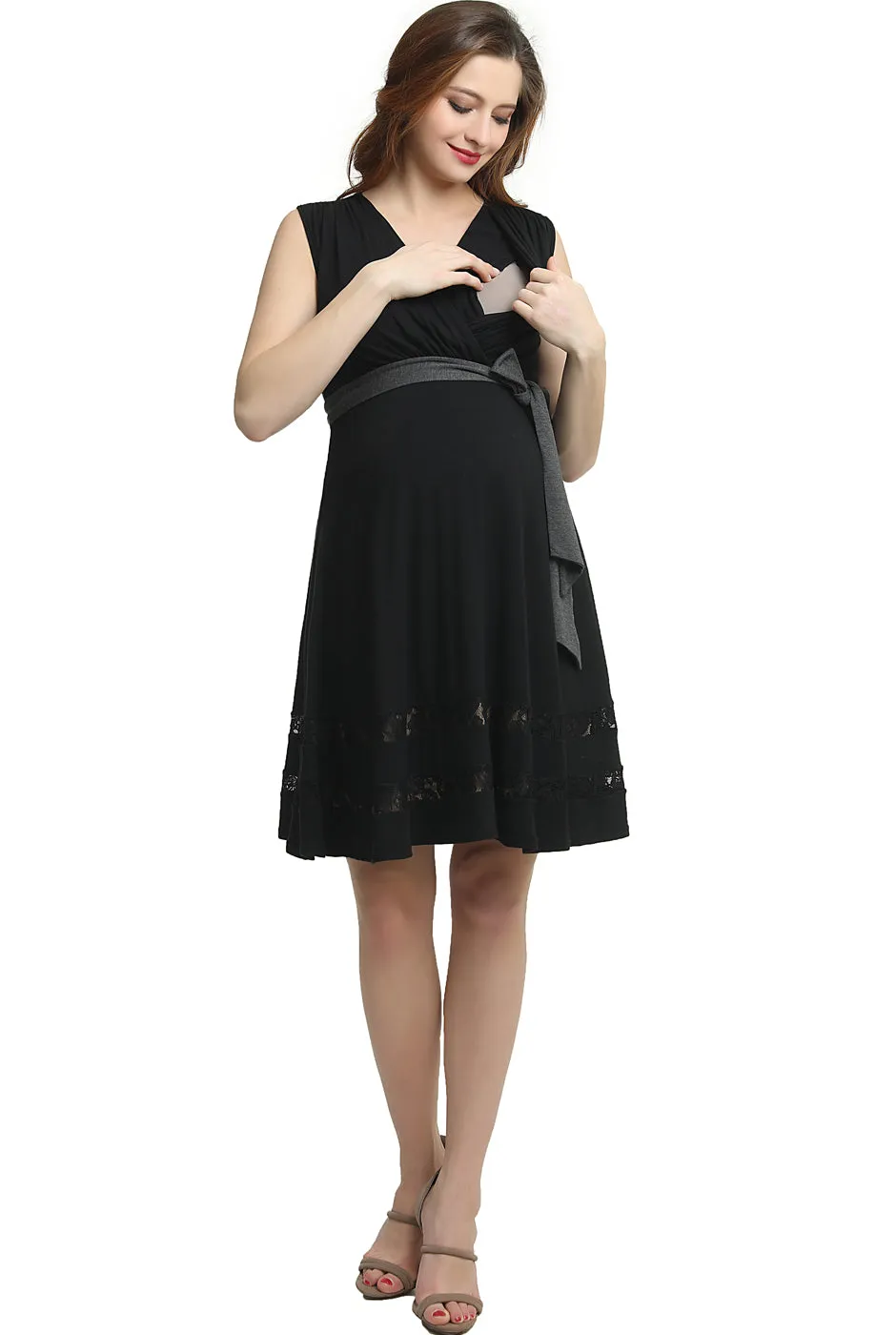 Kimi   Kai Maternity"Marji" Lace Accent Babydoll Nursing Dress
