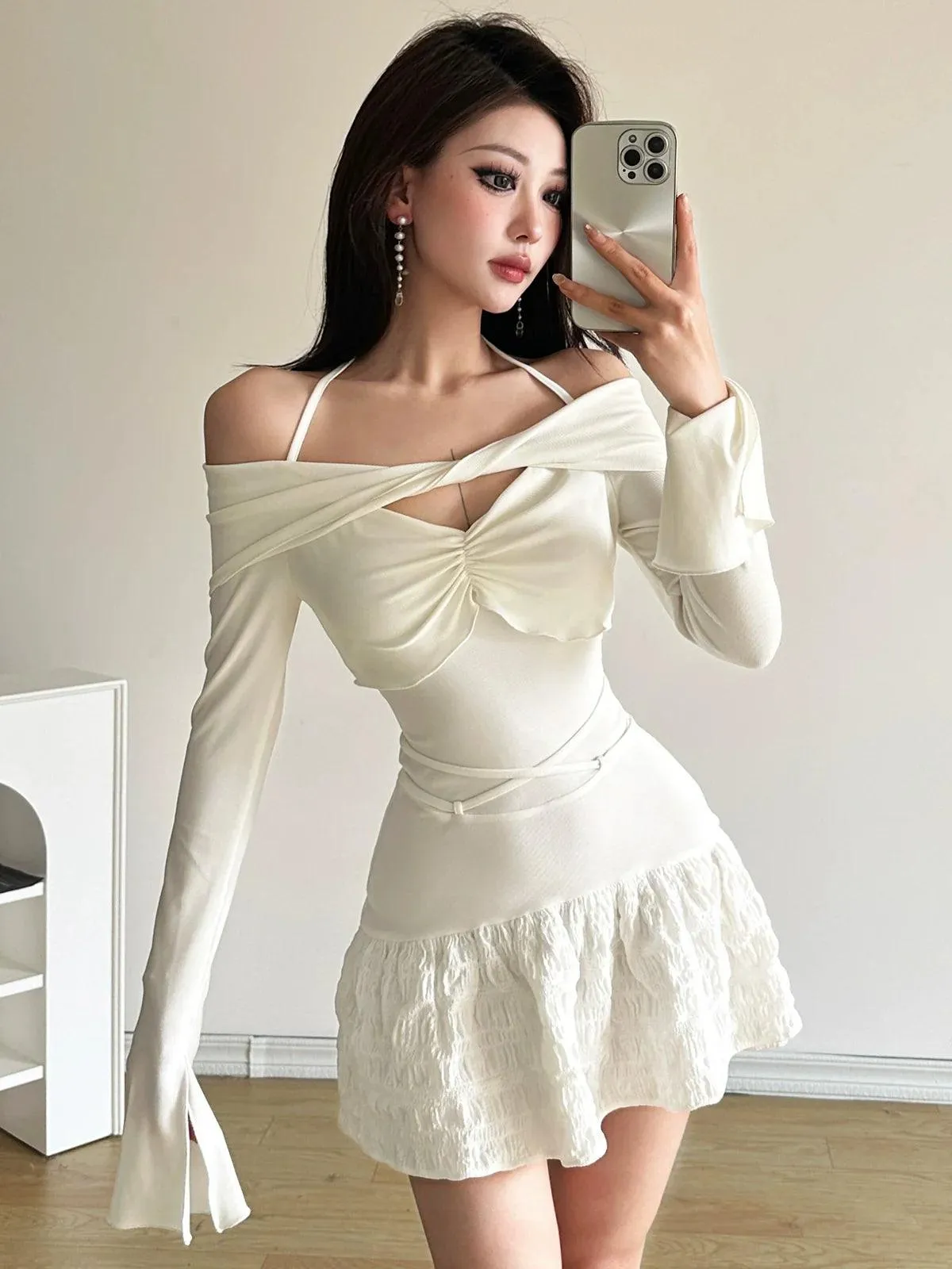Kliou Winter Halter Dress: Elegant Street-Style Fashion