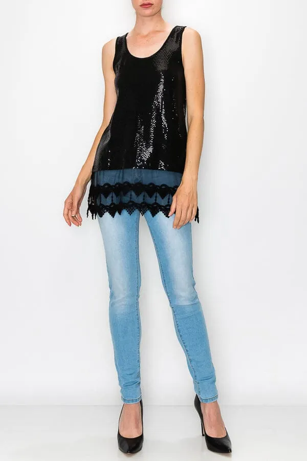 LACE LAYER BLACK SEQUIN TANK