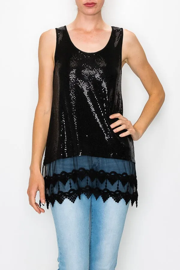 LACE LAYER BLACK SEQUIN TANK