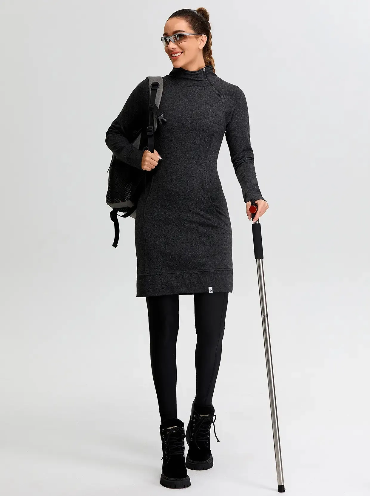 Ladies Side-zip Long-sleeve Thermal Dress with Pockets