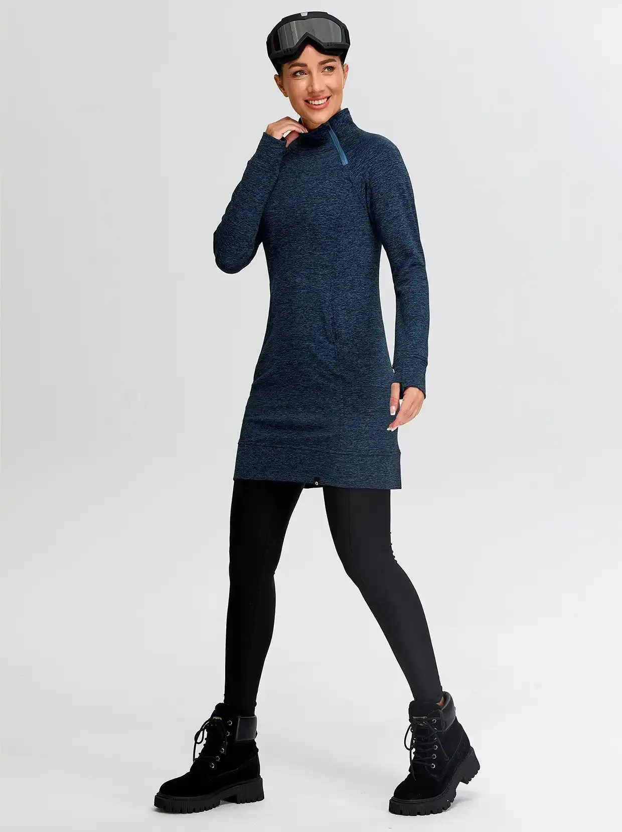 Ladies Side-zip Long-sleeve Thermal Dress with Pockets