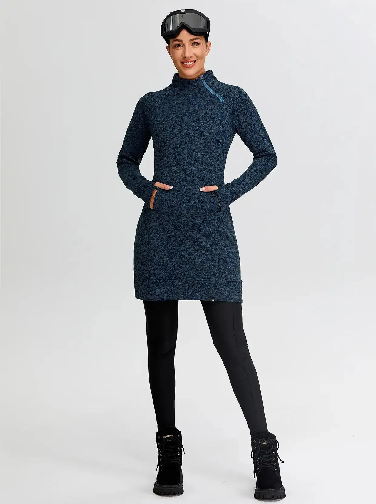 Ladies Side-zip Long-sleeve Thermal Dress with Pockets
