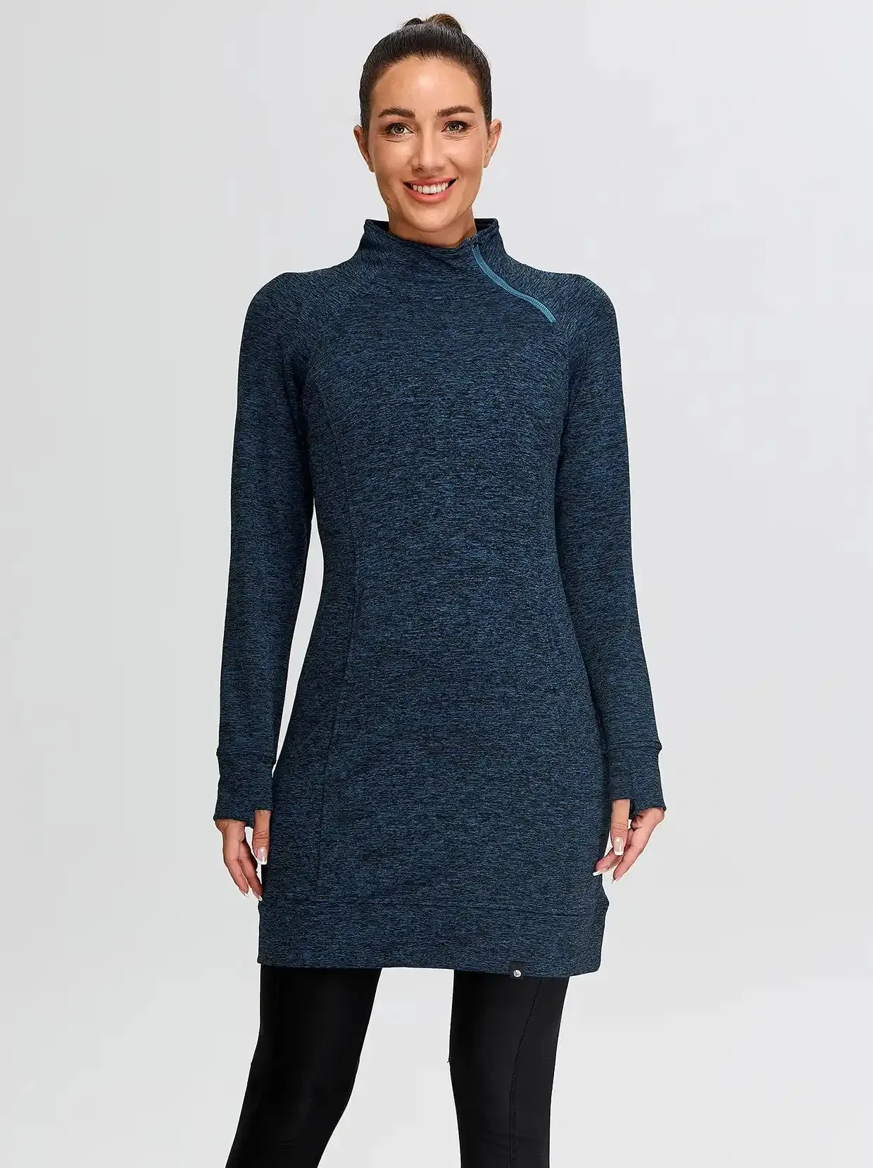 Ladies Side-zip Long-sleeve Thermal Dress with Pockets