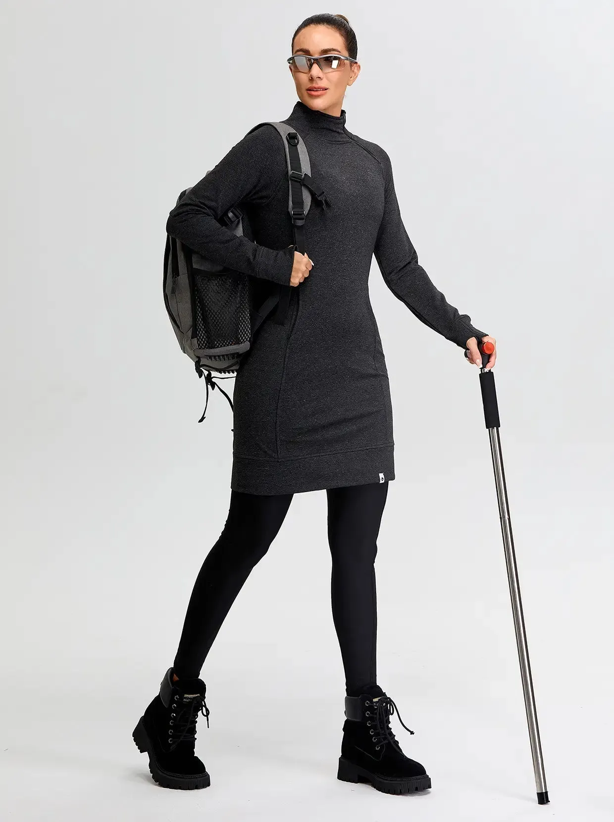 Ladies Side-zip Long-sleeve Thermal Dress with Pockets