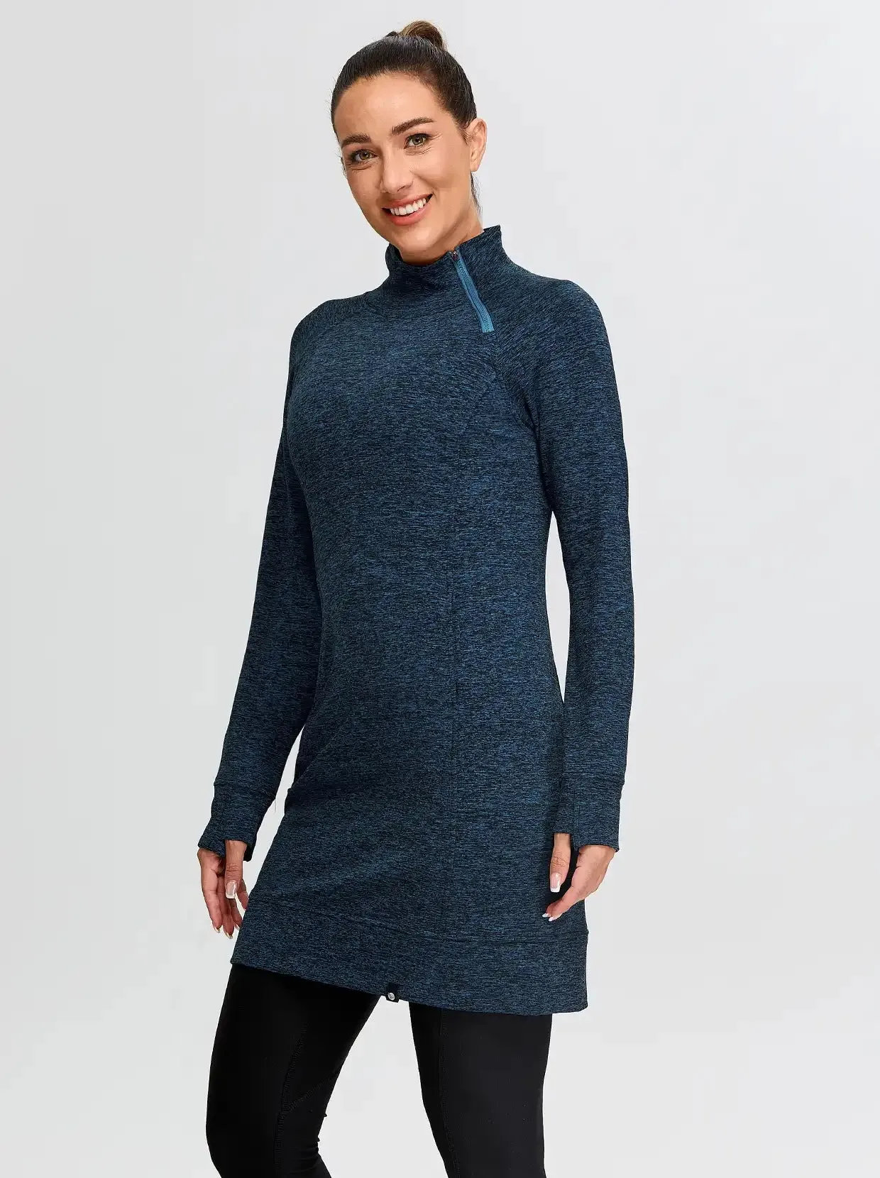 Ladies Side-zip Long-sleeve Thermal Dress with Pockets